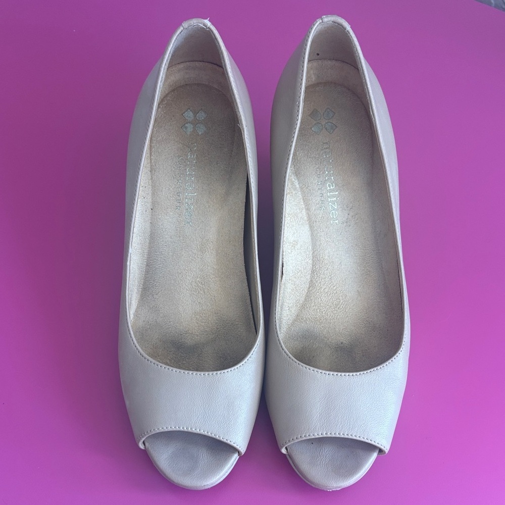 NATURALIZER Nude Color Peep-Toe Wedges - Picture 2 of 10